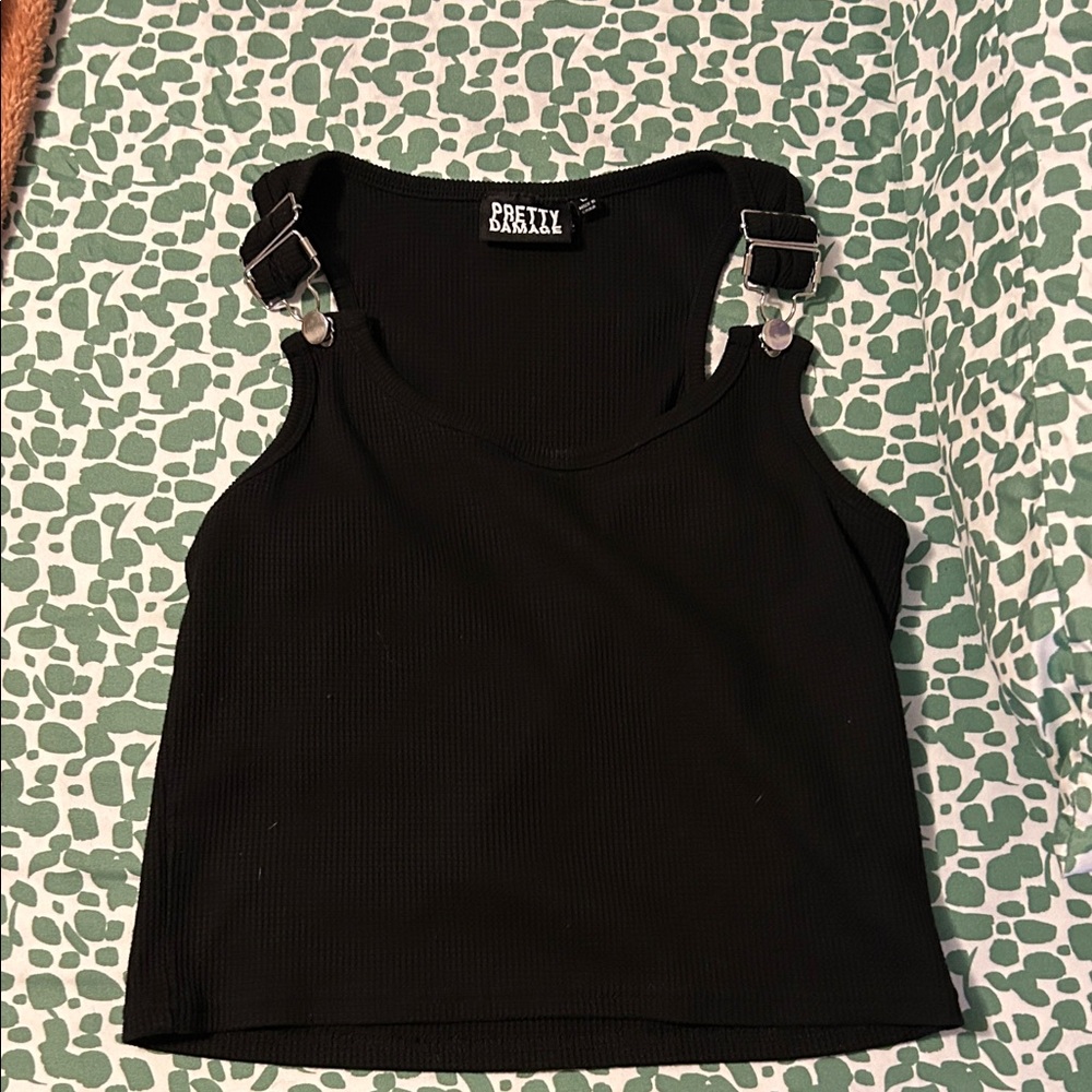 PrettyLittleThing Black Tank Top with Buckle Straps
